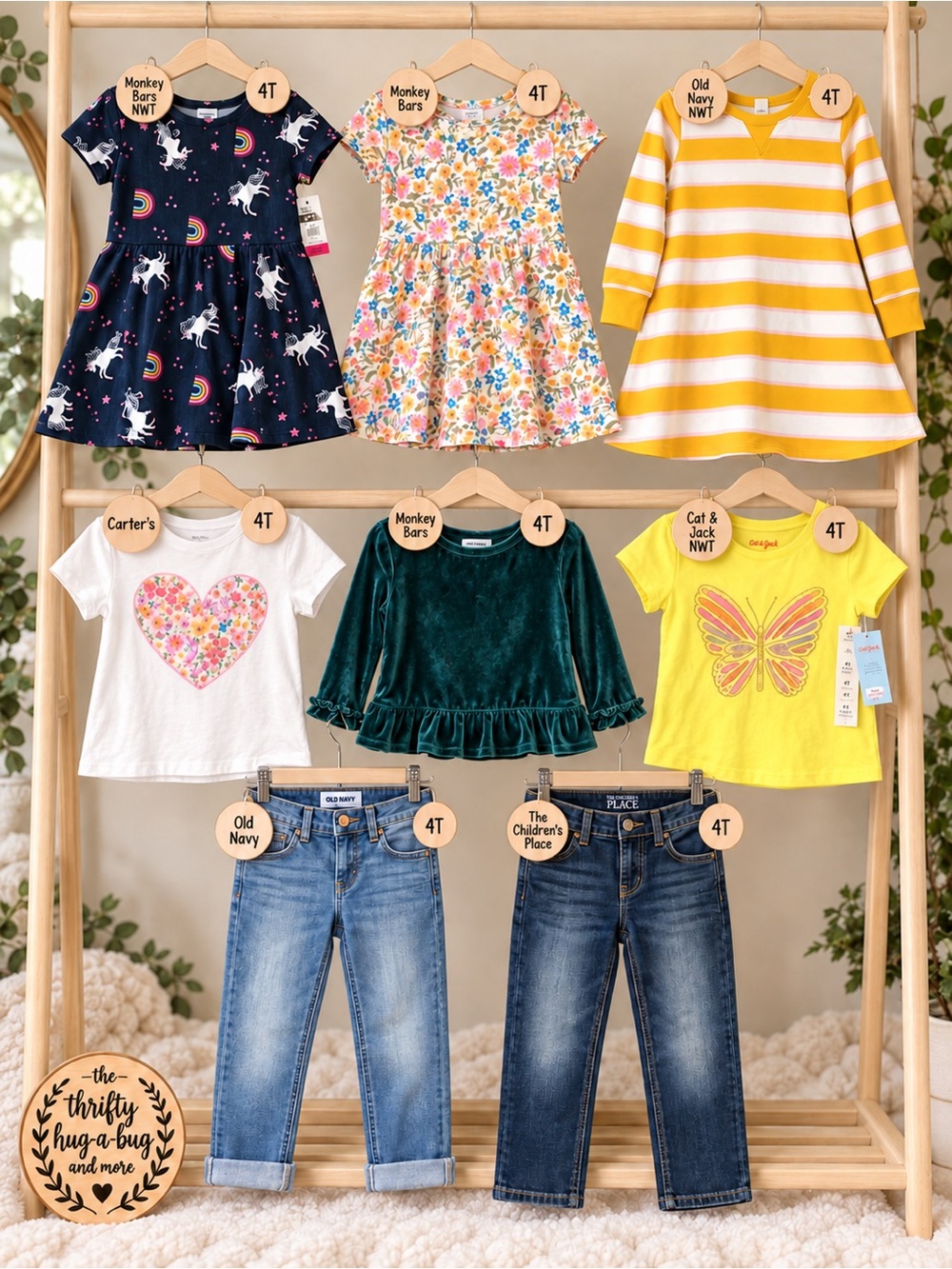 Girls 4T 8-Piece Bundle Dresses Tops Jeans Old Navy Carter’s + 3 NWT